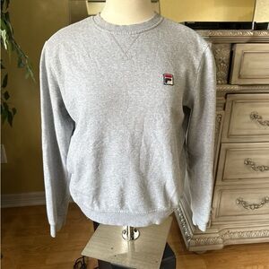FILA Gray Crewneck Sweatshirt Small Embroidered Logo Fleece